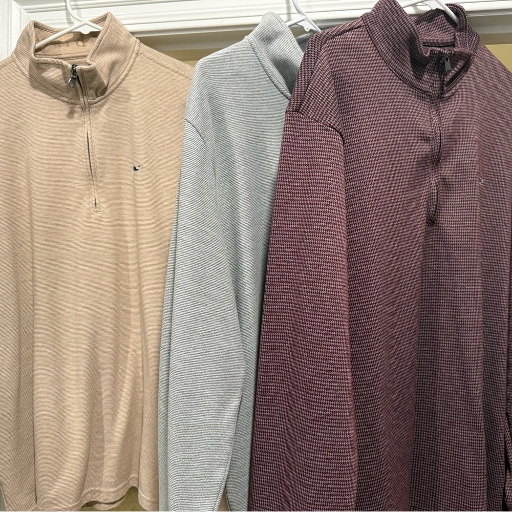 Vineyard Vines Men's 1/4 Zip Pullovers in Tan, Light Gray, and Maroon